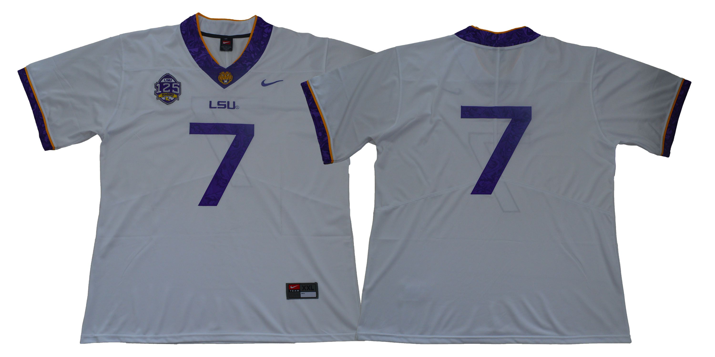 Men LSU Tigers 7 No name White Stitched NCAA Jersey